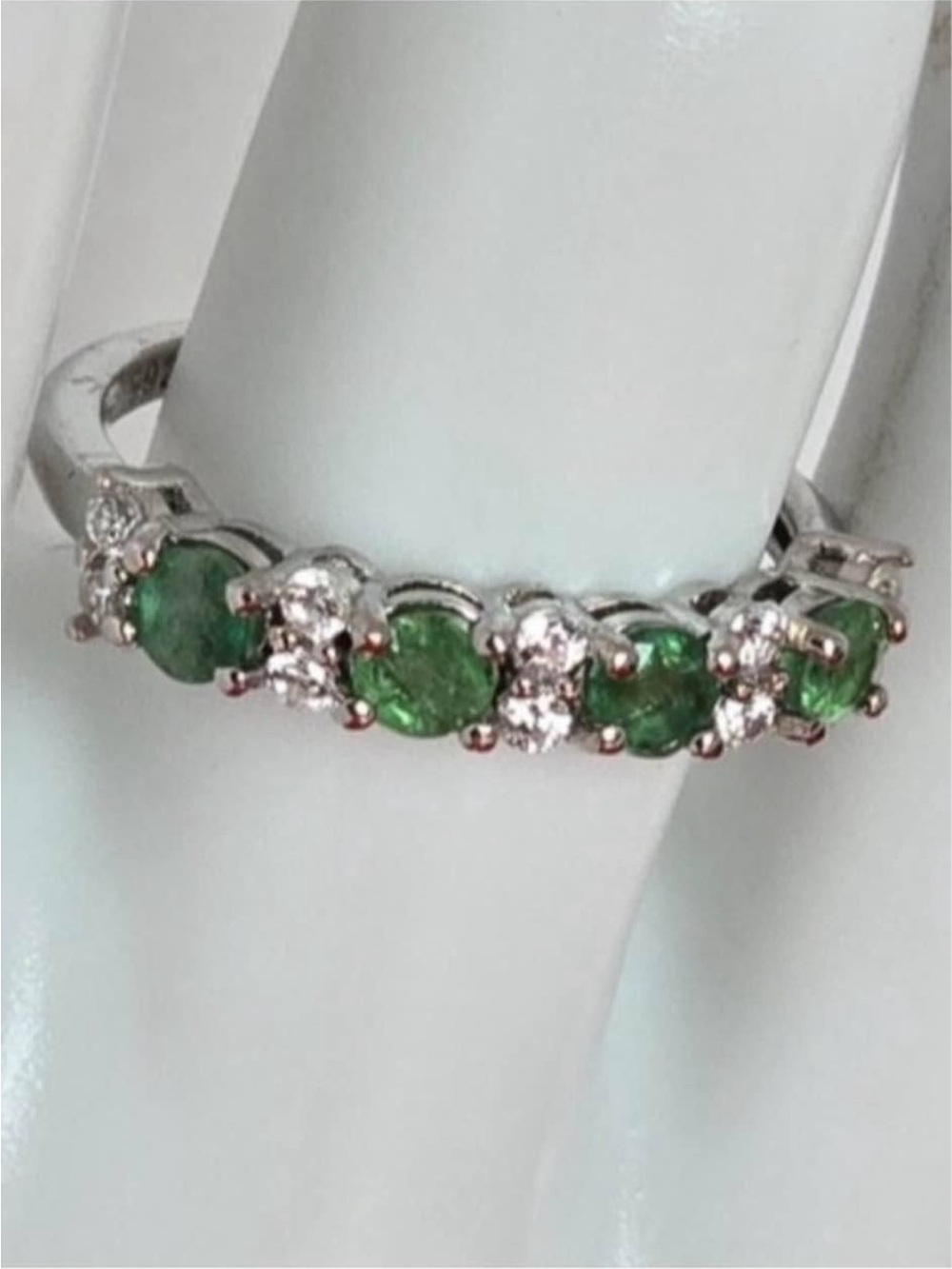 Natural Emerald Ring Band white gold rhodium on 925 green emerald diamond cz 7